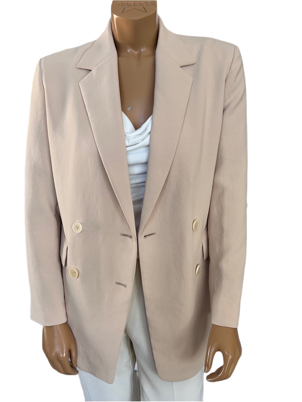 Wilfred Aritzia Oversized Double-Breasted Blazer in Light Beige
